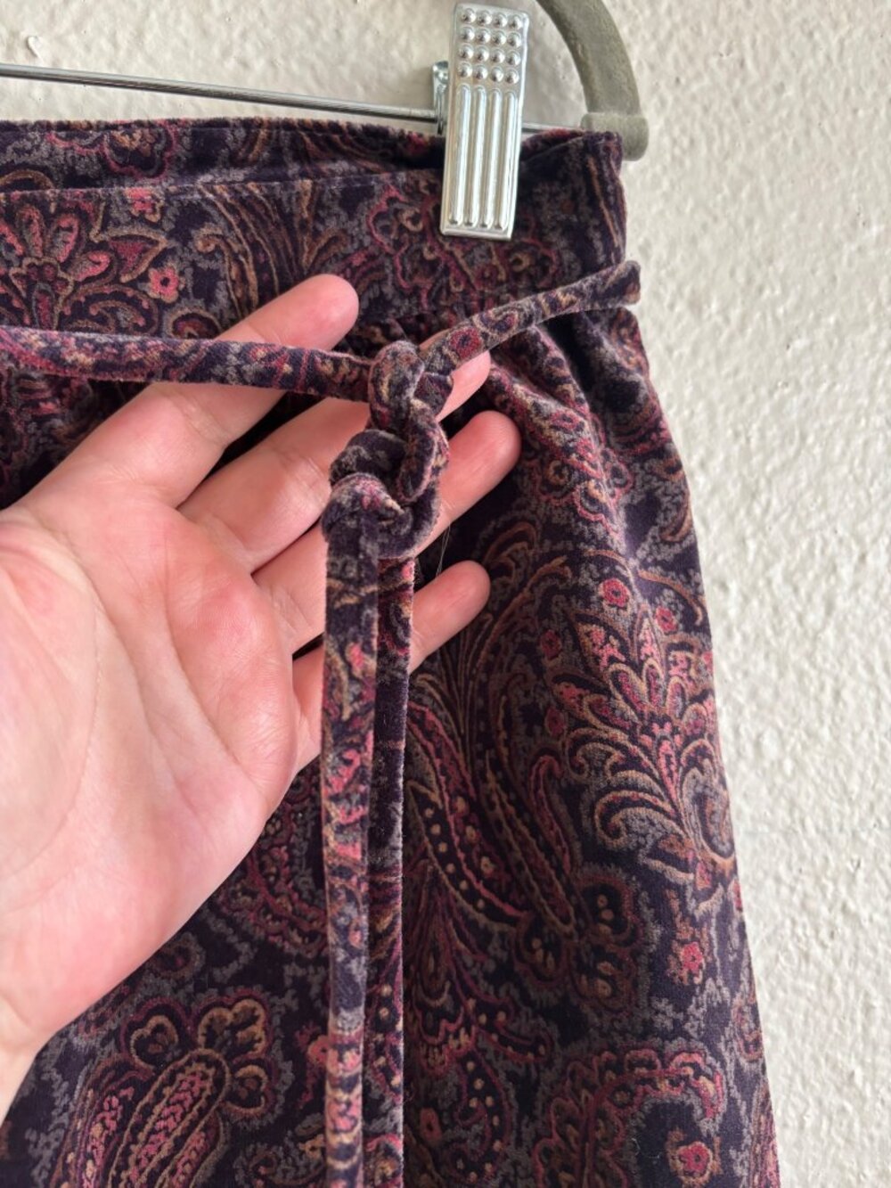 Vintage Povtec Paisley Velvet A Line Midi Skirt Purple Red Cotton Lightweight - Picture 5 of 14